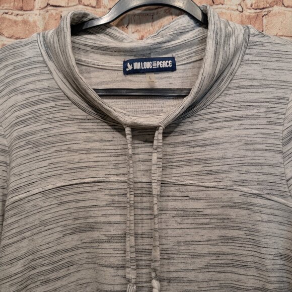 Ink Love and Peace Gray/White heathered Drawstring Knit Top Sweatshirt Size Lar - Picture 4 of 12